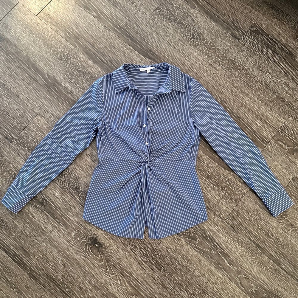 Donna Degnan pinstripe twist front blouse
